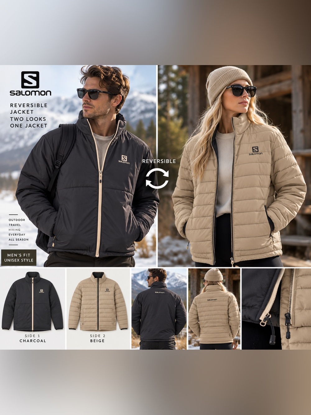 Salomon Reversible Insulated Jacket Men’s M Black Tan Unisex Outdoor